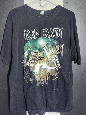 Autographed Iced Earth Graphic Tee with Green and White Artwork